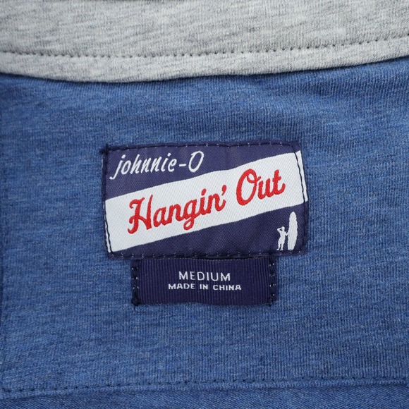 Johnnie O Hangin Out‎ Henley Mens Medium Shirt Gray Trim Blue Short Sleeve - Picture 4 of 7